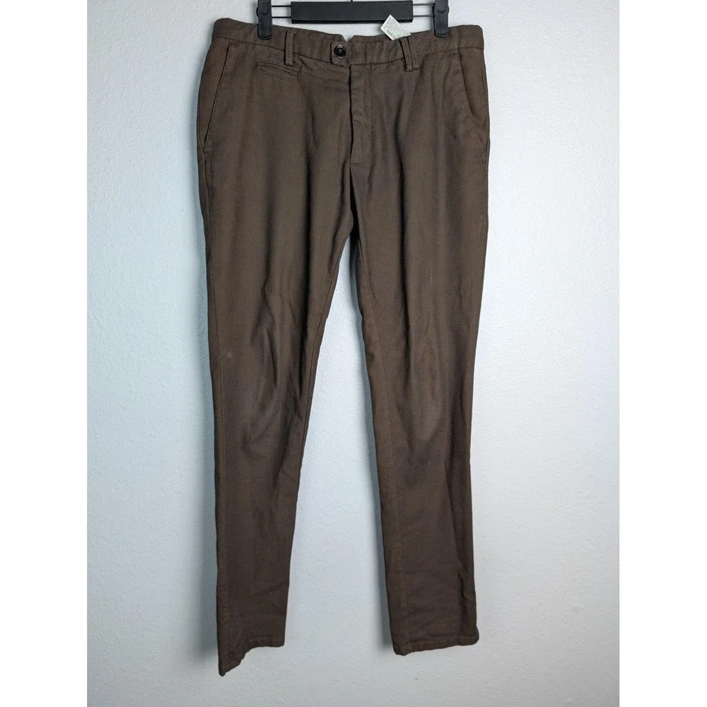 Zara Pants Mens 34x31 Brown Slim Fit Micro Print Stretch Chino‎ Casual Geometric